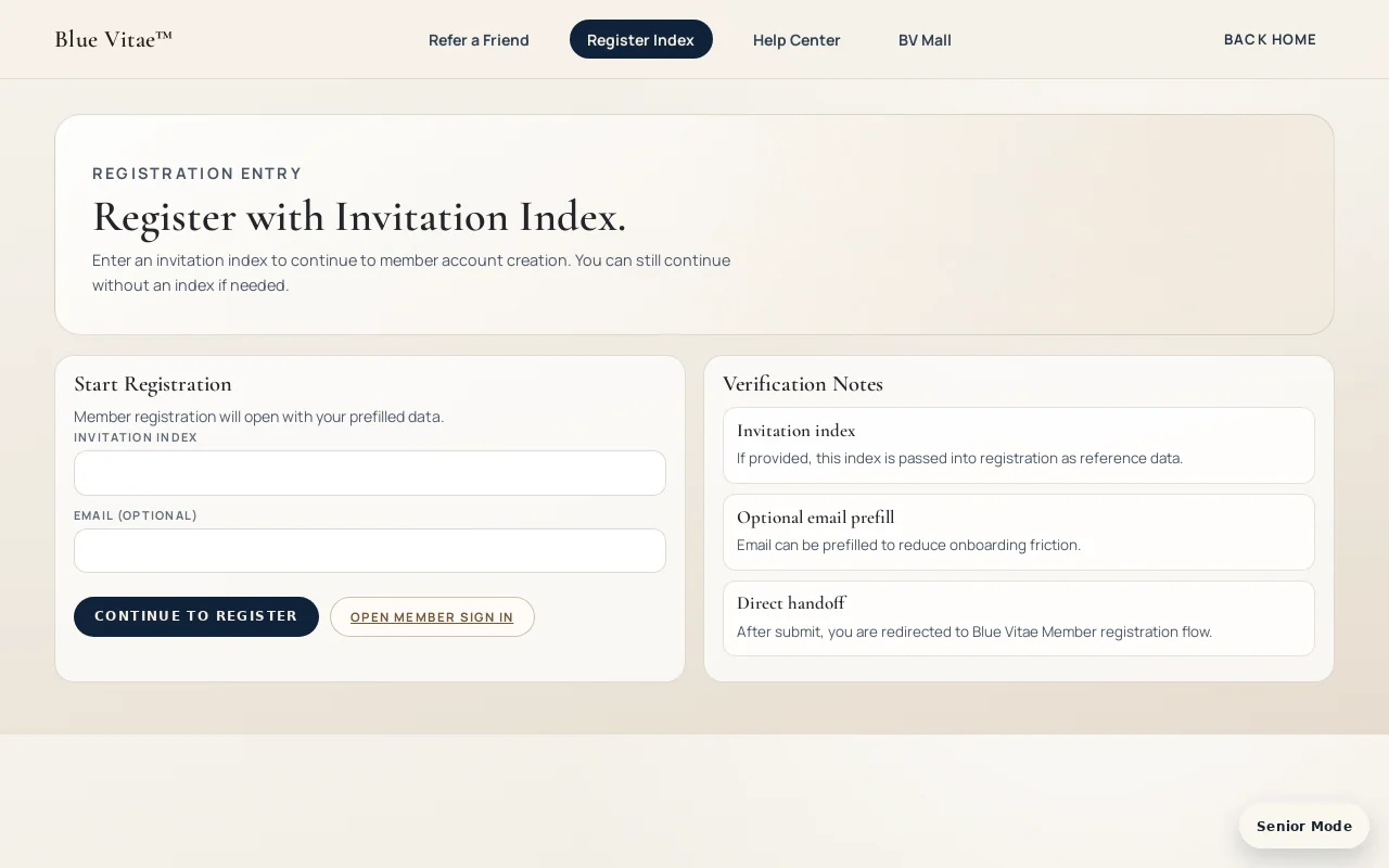 Registration page